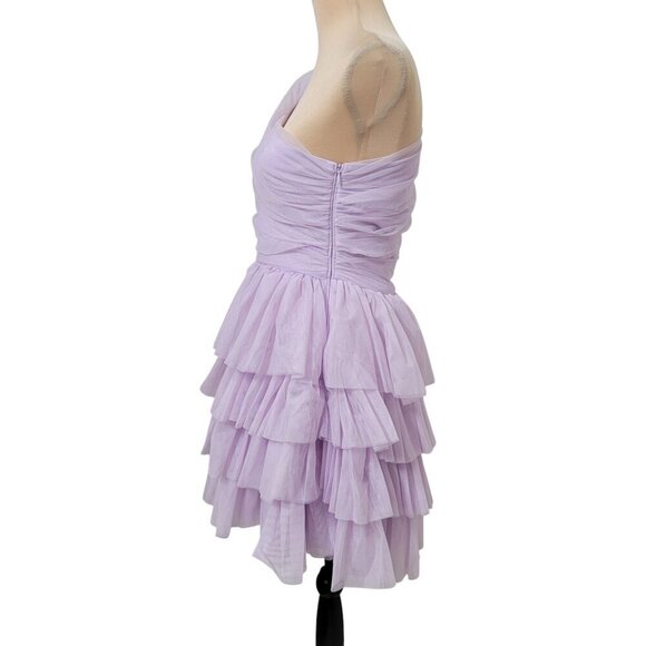 SHEIN Size M (6) Lavender "Enchnt" Tiered Mesh One Shoulder Formal Party Dress - Picture 7 of 16